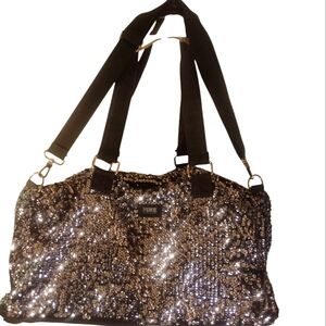 Victoria Secret Pink Rare HTF Large Bling Silver Sequined Travel Duffle Gym Bag